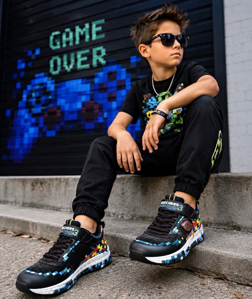 SKECHERS Mega-Craft 3 Black/Blue Multicolor Mesh Kids Sneaker US 13